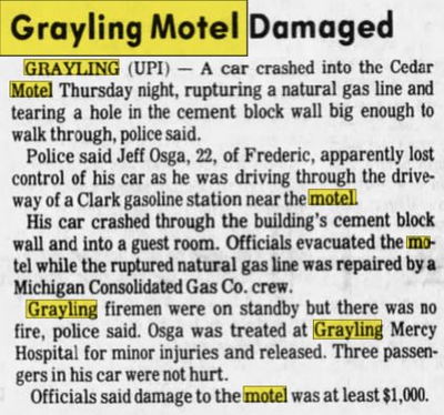 Cedar Motel (Bennett Motel, Clarks Motel) - Apr 1982 Article On Damage For Cedar Motel
